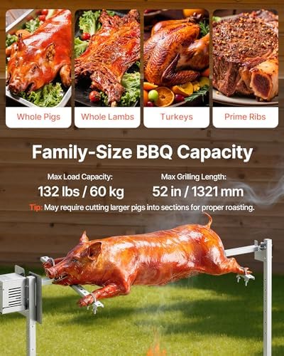 VEVOR Rotisserie Grill, 52in Electric Rotisserie Grill Kit 8 Level Height, BBQ Grills Rotisseries Kit with 132 lbs Load Capacity, Asador de Puerco, Stainless Steel Automatic Grilling Kits for Parties - Image 3