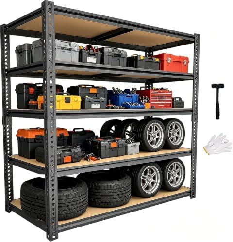 Storage Shelves Unit,40" W 5-Tier Garage Shelving Heavy Duty Metal Adjustable Garage Shelves,Stable Shelves Organizer for Pantry, Kitchen and Basement,40" W x 20" D x 72" H,Black by Unknown