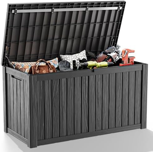 190 Gallon Waterproof Outdoor Storage Box, UV Resistant Resin Deck Box with Hydraulic Rod Lockable for Patio Furniture Garden Tools, Black by KFY