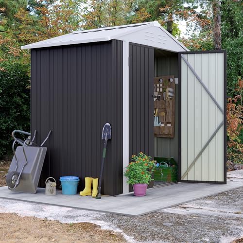 Flamaker 6x4 FT Storage Shed Waterproof Metal Garden Shed with Lockable Door Utility Tool Shed Outdoor Storage for Backyard, Patio and Lawn, Grey - Image 2