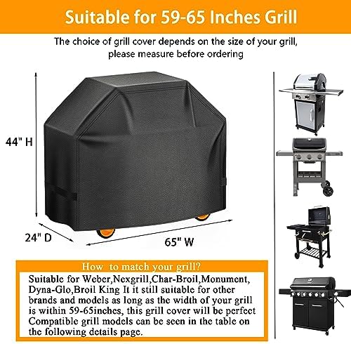Aoretic Grill Cover, 65 inches 600D 4.8LB Heavy Duty BBQ Gas Grill Cover, Waterproof,Anti-UV Material for Weber Char-Broil Monument, Brinkmann Dyna-glo Nexgrill Megamaster MASTERCOOK (SKZ) - Image 2