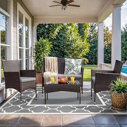 GENIMO Outdoor Rug, Waterproof Plastic Rugs for Patio, 6'x9' Grey White - Image 3