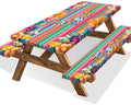 Mexican Fiesta Picnic Table Cover with Bench Covers, Cinco de Mayo Fiesta Waterproof Windproof, Camping Essentials, Fitted Tablecloth Cover with Elastic Edge, for Garden & Outdoor, 3 PCS, 30x60 Inch by Xguatan