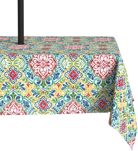 LVTXIII Rectangle Outdoor Tablecloth with Umbrella Hole and Zipper, Water-Repellent 60 x 84 Inch Patio Table Cover for Picnic, Garden, Backyard Dining, Damask Red by LVTXIII