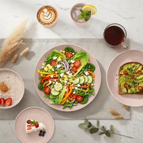 Wheat Straw Dinnerware Sets for 8, 40 Piece Unbreakable Dinnerware Set, Plates and Bowls Sets, Kitchen Plates and Bowls Set, Lightweight Dish Set for Travel Camping Party Outdoor Use - Muted Pink - Image 4