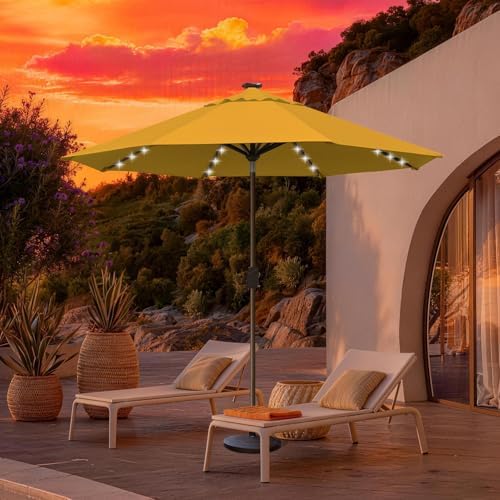 EliteShade USA 10-Year-Non-Fading 10ft Market Patio Umbrella, Commercial Grade Table Sun Umbrella with 80 Solar LED Lights, Crank Open, Windproof & UPF 50+ UV Protection for Garden, Deck, Pool, Backyard, Sunflower Yellow - Image 2