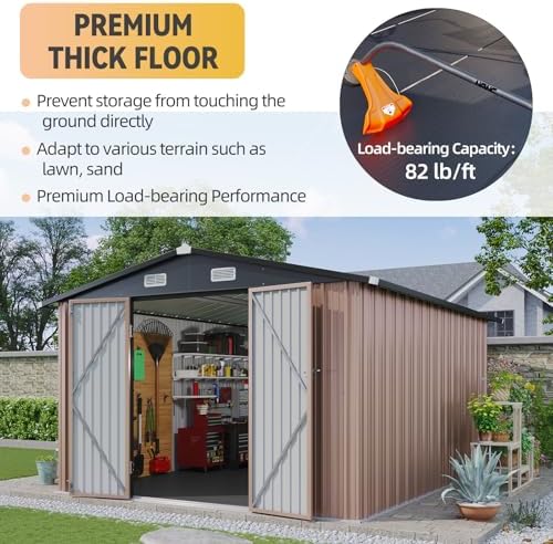 Aoxun 10x12FT Shed with Floor Galvanized Steel Outdoor Storage Shed (Brown) - Image 3
