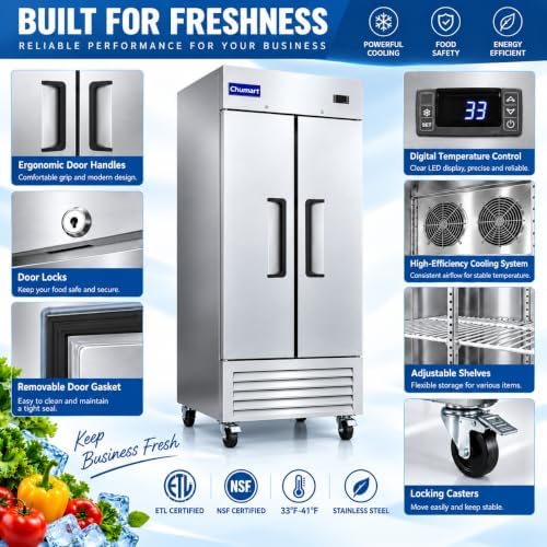 39.5" W Commercial Refrigerator with 2 door Stainless Steel 35 Cu. Ft Reach-in Refrigerator 6 Adjustable shelves Fan Cooling Fridge for Restaurant, Commercial Kitchen, Shop, ETL Certification - Image 3