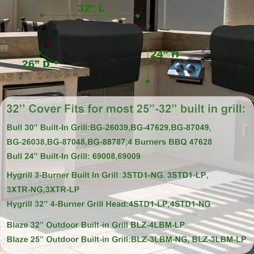 Built-in Grill Cover 32" Fits for Bull 30",Hygrill 3 Burner,Hygrill 32",Blaze 25" & 32" Built in Grill,Most 25"-32" Built in Grill,Island BBQ Grill Top Cover, Countertop Grill Cover - Image 2