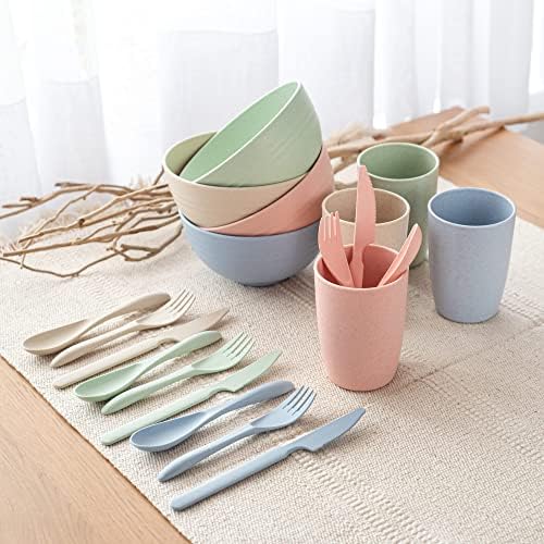 FOODLE Wheat Straw Dinnerware Set - Non-Toxic Kids Plates and Bowls Sets - Image 5