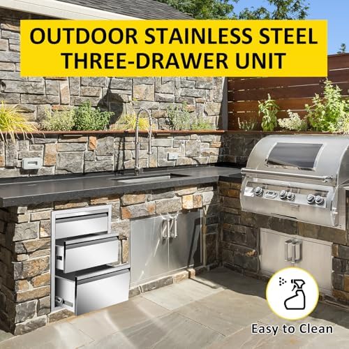 Outdoor Kitchen Drawers 16" W x 21"H x 23"D Triple BBQ Drawers Stainless Steel Built-in Drawer for Outdoor Kitchen Island, Patio Grill Station - Image 5