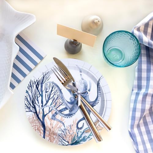 WRAPAHOLIC 25Pcs Ocean Paper Plates - 9 Inch Octopuses and Aquatic Plants Disposable Plates Decorative Dinner Plates for Party Tableware Supplies Table Decor - Image 3
