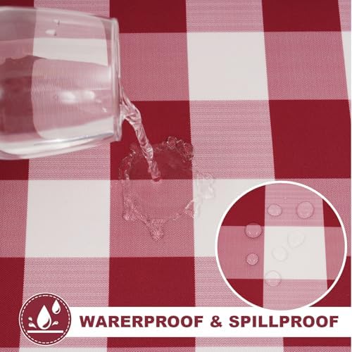 SquarePie Outdoor Tablecloth with Umbrella Hole and Zipper Rectangle Waterproof Gingham Table Cloth Spillproof Table Cover for Camping Picnic Patio Poolside Garden BBQS, 52x70 Burgundy Red Checkered - Image 3