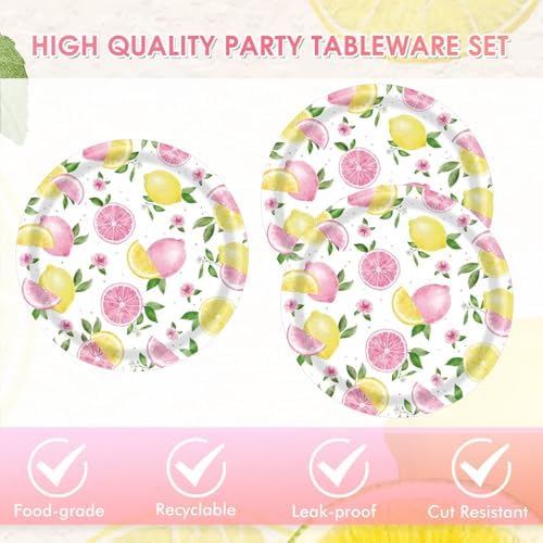 40PCS Lemonade Party Decorations Tableware Set For Girls Pink Lemon Paper Plates and Napkins, Pink Lemon Fruit Themed Birthday Baby Shower Bridal Shower Party, Serves 20 - Image 3