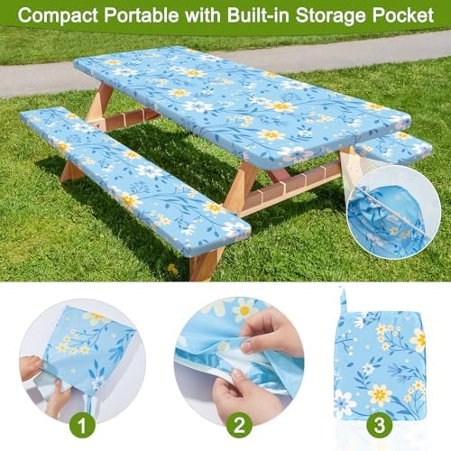 Picnic Table and Bench Cover Set, Waterproof Fitted Elastic Cloth - Image 3