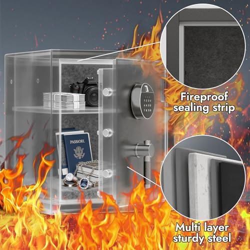 KEAR Fireproof Safe for Home, 4.5 Cub Large Heavy Duty Safe with Solid Metal Handle& Removable Shelf, Biometric Waterproof Safe box, Steel Security Safe for Documents, Cash & Valuables(Black) - Image 4