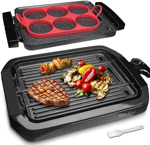 Baker’s Friend Indoor Griddle & Grill, Electric Griddle with 2 in 1 Indoor Grill and Griddle Plate Indoor Grill with Removable Plate, Silicone Mold, Dishwasher Safe, Recipes Include, Graphite by Baker%27s+Friend