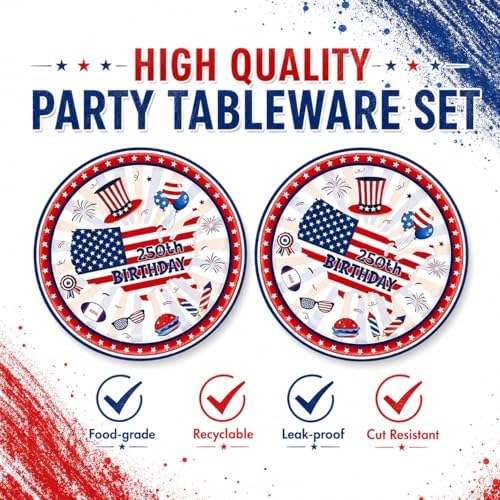 40PCS 4th of July Party Supplies, 250th Anniversary American Flag Patriotic Plates and Napkins, Disposable Fourth of July Paper Plates & Napkins for Veterans Day, Election Day & Independence Day Decor - Image 3