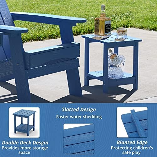 LUE BONA Outdoor Side Table, 2-Tier HDPS Small Patio Table, Navy Blue - Image 6