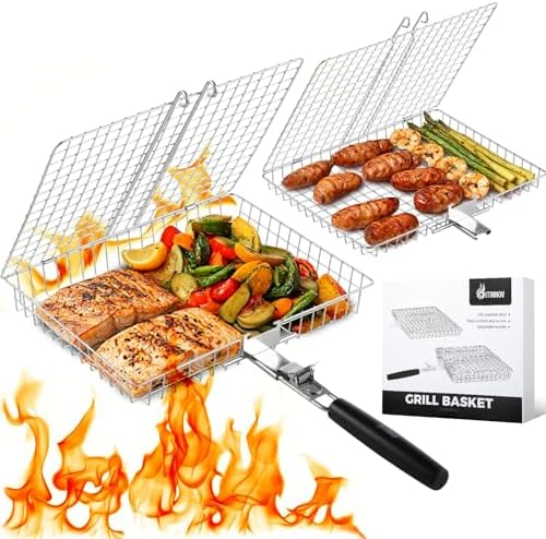 Grill Baskets for Outdoor Grill, 2 Pack Stainless Steel Grilling Baskets by PitPassionInnovGrill