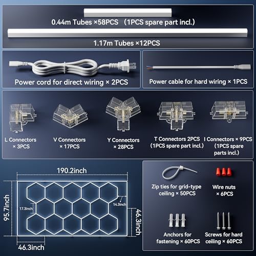 MODERN Hexagon Garage Light: Higher Brightness 720W 86400 Lumens Hexagon Led Garage Light with Rectangle Frame 6500K for Garage, Basement, Warehouse, Auto Beauty Shop, Car Detailing Shop etc. … - Image 3