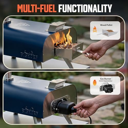 BIG HORN 16" Multi-Fuel Outdoor Pizza Oven – 2-in-1 Wood-Fired & Gas Compatible (Burner Sold Separately), 1112°F Outdoor Stainless Pizza Cooker, Portable for Party Usage, Navy Blue - Image 2