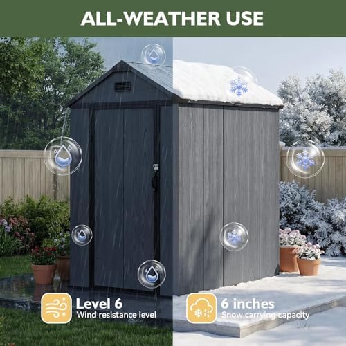 Aoxun 4' x 6' Dark Gray Resin Outdoor Storage Shed - Image 4