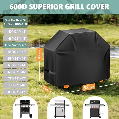 Grill Cover 52 Inch - 600D BBQ Cover for Weber Spirit 300 & Spirit 400 Series Grills - Outdoor Barbecue Covers Waterproof Heavy Duty for Weber Spirit E310, E315, E325, E330, E-425 and E-435 - Image 2