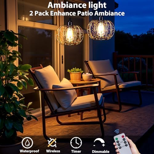 Battery Operated Hanging Chandelier Outdoor, Set of 3 with Remote, No Wiring, Boho Copper Wire Beaded Pendant Light, IP55 Weatherproof, Dimmable Timer, for Gazebo Pergola Porch Patio Decor - Image 2