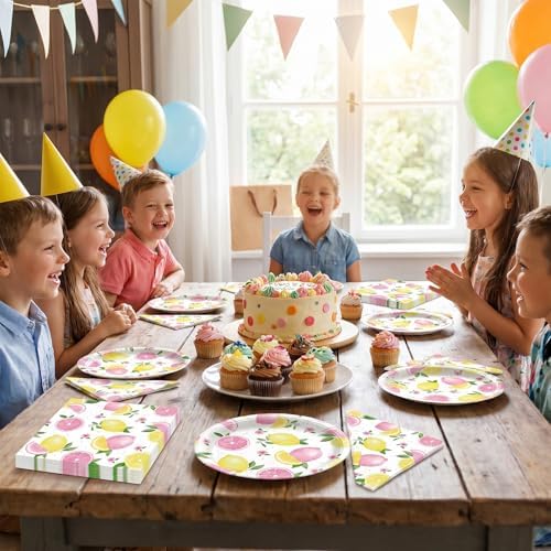 40PCS Lemonade Party Decorations Tableware Set For Girls Pink Lemon Paper Plates and Napkins, Pink Lemon Fruit Themed Birthday Baby Shower Bridal Shower Party, Serves 20 - Image 6
