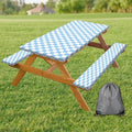 Picnic Table Cover with Bench Covers and Bag, Blue and White Checkered Gingham Buffalo Plaid Camping Tablecloth Waterproof Windproof Elastic Edges Fitted Tablecloths for Outdoor Garden 3PCS 30x60 Inch by Xguatan