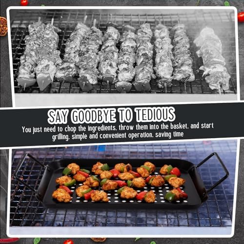 3 Pack Grill Topper Pans for Outdoor Grill, Stainless Steel Vegetables BBQ Grilling Basket with Holes Handles, Nonstick Barbecue Pan Grilling Gifts for Camping Picnic Cooking Seafood Meat - Image 5