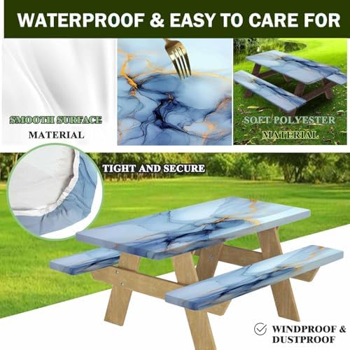 CAPSCEOLL Fitted Picnic Table Cover with Bench Covers 5ft - Blue Marble - Image 4