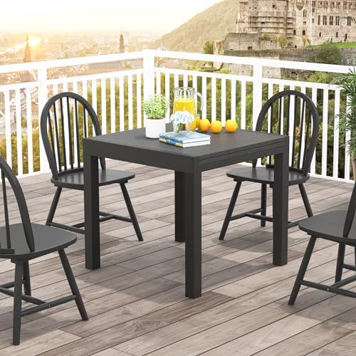 Tangkula 31.5"-63" Extendable Patio Dining Table, Aluminum Adjustable Outdoor Dining Table for 4-6 People, L-Shaped Brace Included for Fixation, Space-Saving Outside Table for Garden, Porch, Poolside - Image 4