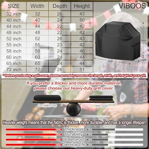 Grill Cover, 58 inch BBQ Gas Grill Cover for Outdoor Grill, Waterproof, Anti-UV, Rip-Proof, Fade Resistant Material, Barbecue Cover with Hook-and-Loop Straps & Adjustable Hem Drawstring, Black - Image 6