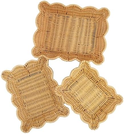 3-Pack Imitation Rattan Wave Shaped Woven Dining Basket Set Assorted Sizes by Unknown