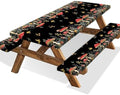 Mushroom Picnic Table Cover with Bench Covers, Camping Essentials, Waterproof Windproof Camping Tablecloth, Fitted Tablecloth Cover with Elastic Edge, for Indoor & Outdoor, Garden, 3 PCS, 30x72 Inch by Xguatan