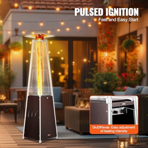 VEVOR Patio Heater for Outdoor Use, 48000BTU Pyramid Propane Heater w/Wheels, Quartz Glass Tube Outdoor Patio Flame Heater for Patio, Party, Backyard, Garden, Decoration, Hammered Bronze - Image 6