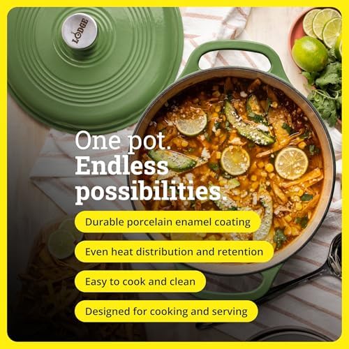 Lodge Essential Enamel Cast Iron Dutch Oven, 6 Quart, Spruce - Image 2