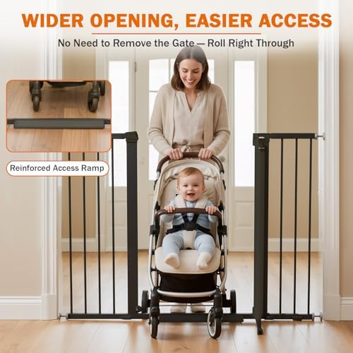 Mumeasy 36" Extra Tall Baby Gate for Stairs, 29.7-51" Wide Dog Gates Indoor for Doorways with Easy Walk Thru, Auto Close Pet Safety Gate for House, Pressure Mounted Metal Child Gate with Door, Black - Image 3