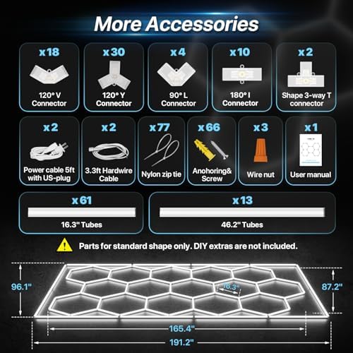 HYPERLITE Gen II Hexagon Garage Lights: 15 Grids with Border DIY Hexagon Led Lights, 6500K Ultra Bright, Easy Install Hex Light, Durable Design for Garage, Car Detailing, Workshops, Gym(Red) - Image 6
