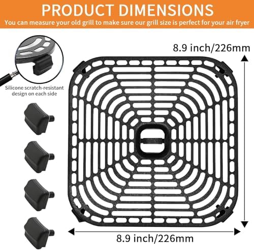 Air Fryer Grill Pan for COSORI Air Fryer TurboBlaze 6 QT, Non-Stick 8.9’’*8.9’’Square Air Fryer Rack Replacement Parts Accessories Grill Plate Crisper Plate Tray with Rubber Bumpers, Dishwasher Safe - Image 2