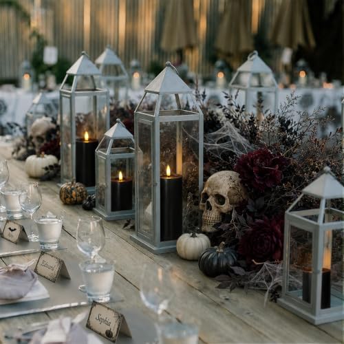 Yeelida Outdoor Halloween 4pcs Flameless Waterproof Candles with Handy Remote Control, Cycle Timer Battery Operated Candle Grease LED Flickering Pillar Plastic Long Lasting (Black, 3" x4" 5" 6" 7") - Image 5