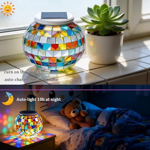 Aukora Solar Table Lights Outdoor,Color Changing Glass Mosaic Garden Light - Image 5