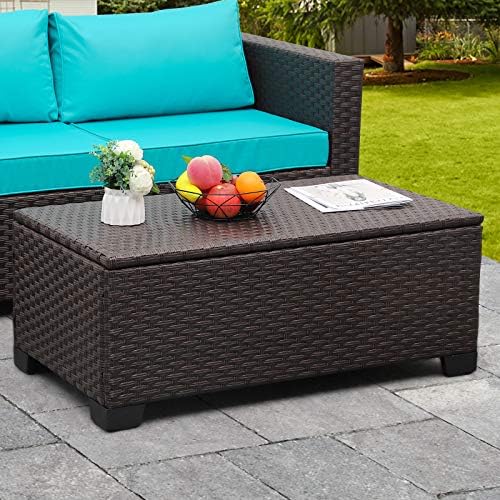 Rattaner Outdoor Storage Table Wicker Patio Coffee Table All-Weather Wicker Side Table with Waterproof Cover, Brown by Rattaner