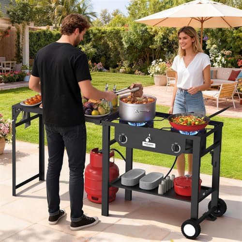 ROVSUN 2 Burner Propane Gas Stove with Foldable Workstation & Auto-Ignition - Image 7