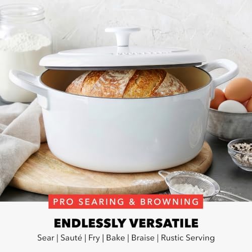 GreenPan x Bobby Flay 5.5QT Enameled Cast Iron Dutch Oven With Lid, White - Image 4