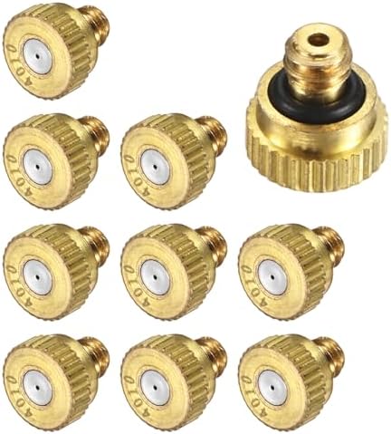 M METERXITY 10-Pack Brass Misting Nozzles, 0.016inch/0.4mm Orifice Heavy Duty 10/24 UNC Screw Thread Misting Nozzle Plug for Outdoor Spray Cooling System/Patio Mist System/Dust Control by MMETERXITY