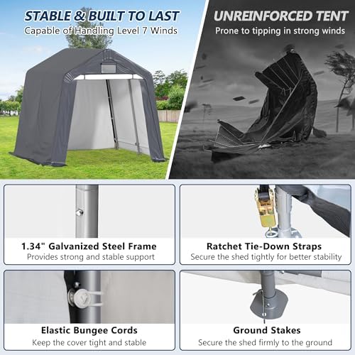 COVERONICS 8' x 8' Outdoor Portable Storage Shelter Shed, Grey - Image 4