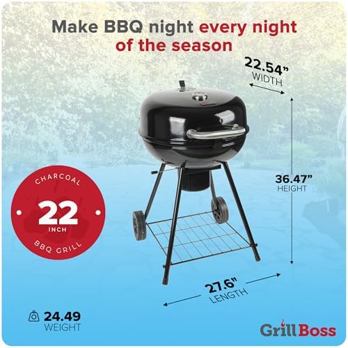 Grill Boss Charcoal Kettle Grill with Large 22-Inch Cooking Area - Image 2